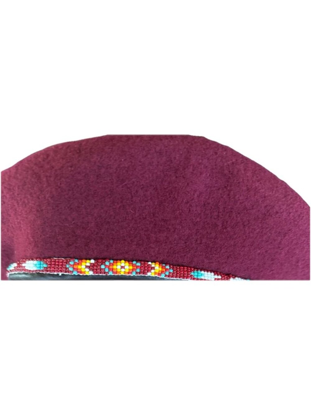 French Girl Beret Hat Burgundy Beads Wool One Size